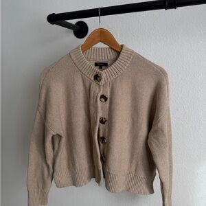 Quince Neutral Beige Cropped Button Cardigan